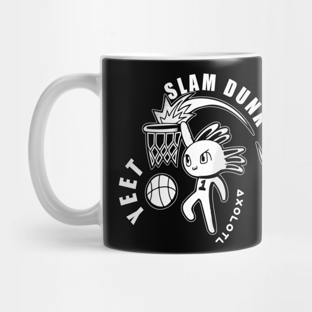 Slam Dunk Yeet Axolotl Basketball Kids Teens Sports Black White by MaystarUniverse